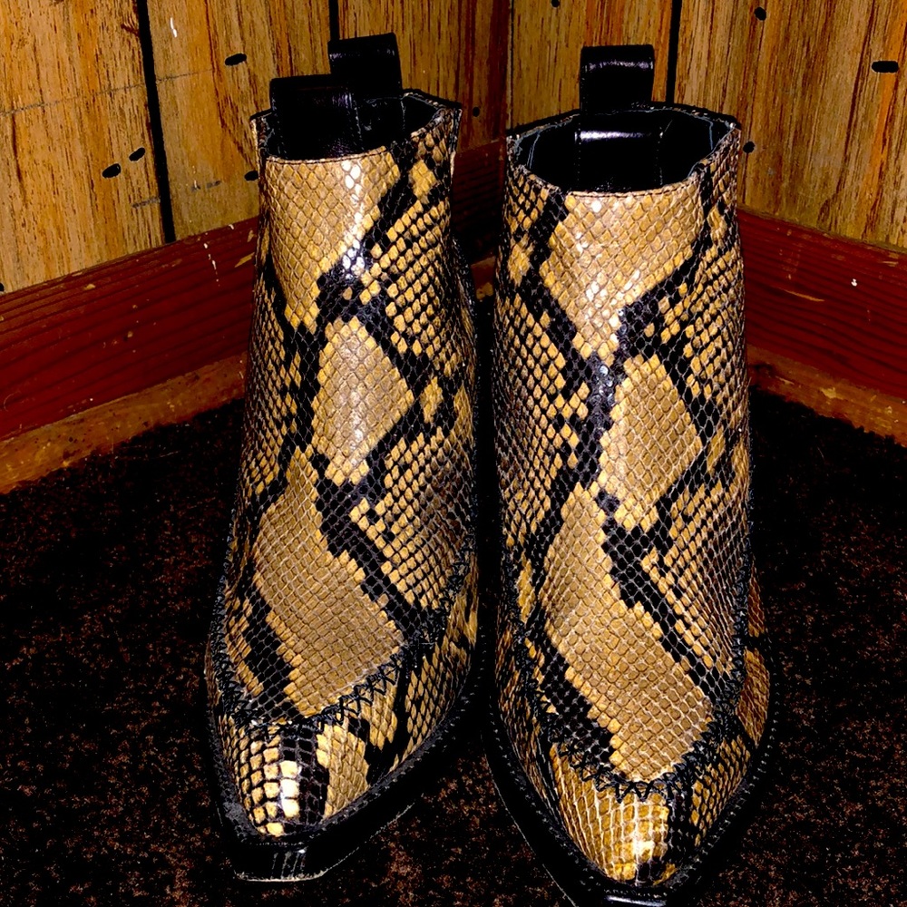 Faux python print ankle boots H&M size 8.5, dearly loved these booties!!
